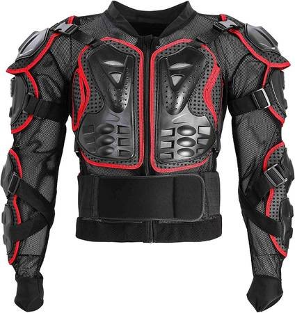 Red & Black Motocross Body Armor Jacket – Full Body PE Shell Protective Mesh Shirt