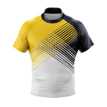 Men's Yellow, White & Black Diagonal Stripe Sublimated Rugby Jersey Top
