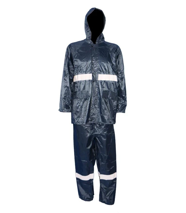 High-Visibility 2-Piece PVC Waterproof Rain Suit with Reflective Safety Tape – Navy Blue