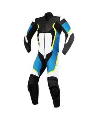 High-Performance Sportbike Leather Racing Suit – Blue, White & Neon Yellow Track Suit