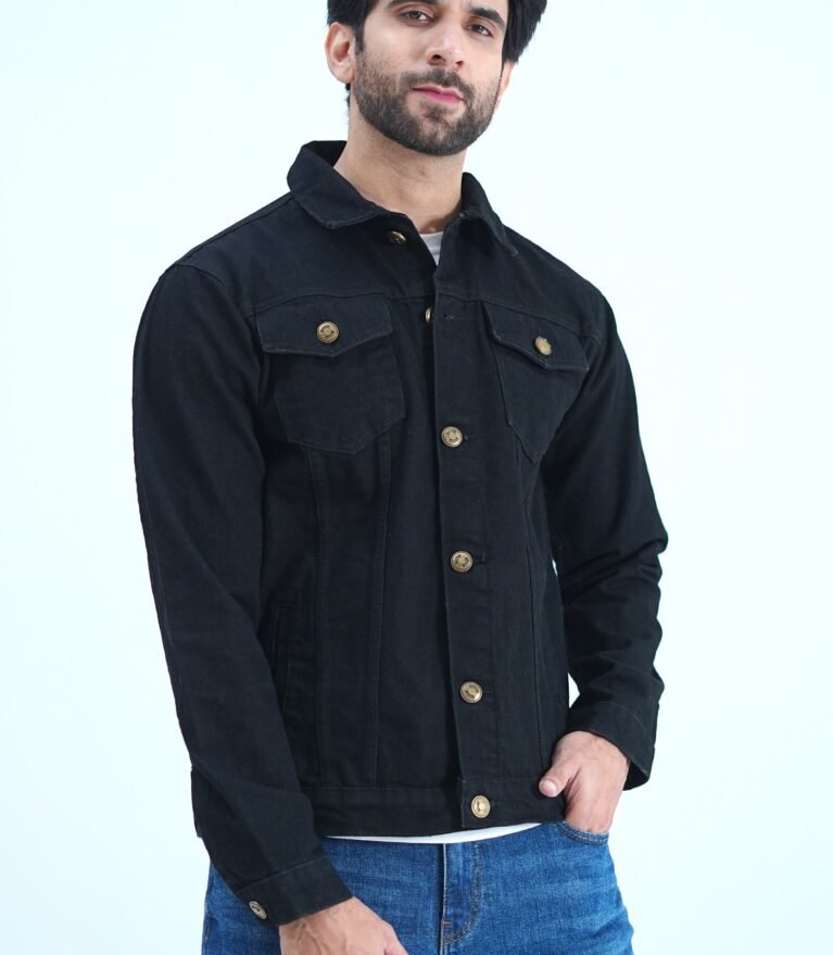 Men’s Solid Black Classic Fit Denim Trucker Jacket