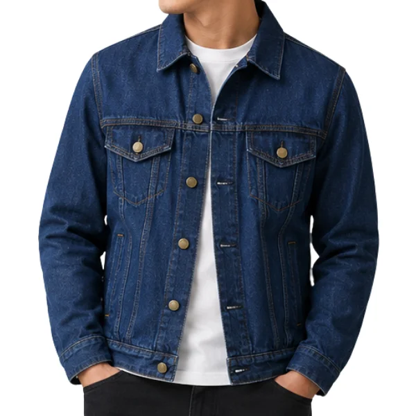 Men’s Dark Wash Classic Button-Front Denim Trucker Jacket