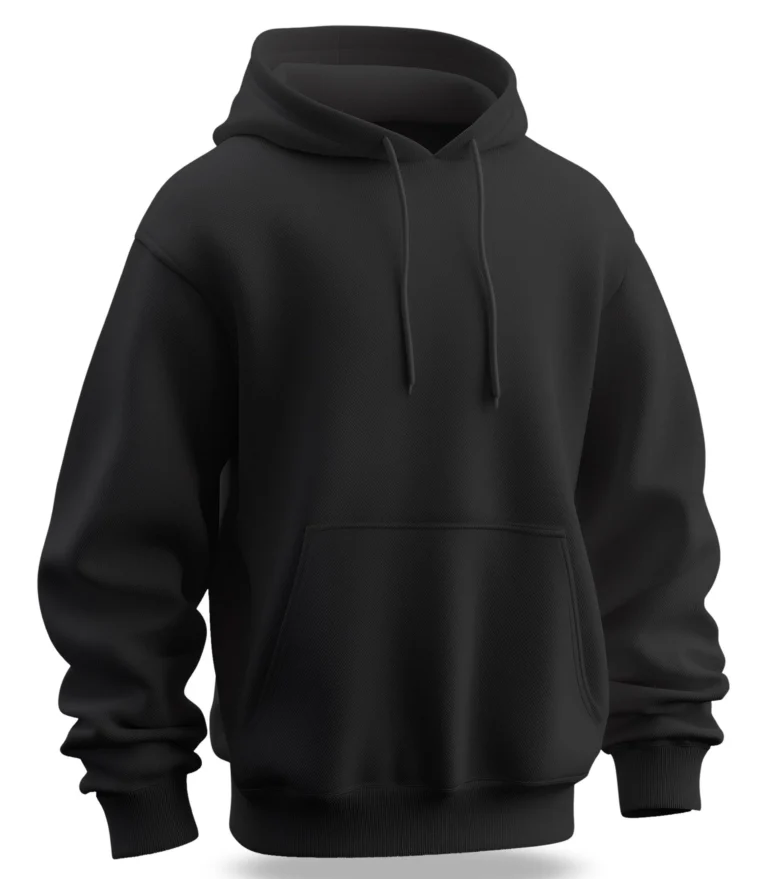 Men’s Solid Black Heavyweight Fleece Pullover Hoodie – Premium Plain Hooded Sweatshirt