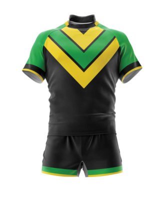 Men's V-Chevron Sublimated Rugby Kit Set – Custom Black, Green & Yellow Jersey Kit