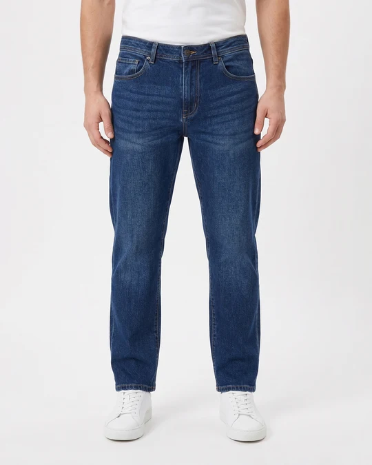 Men’s Dark Indigo Washed Regular Fit Stretch Denim Jeans