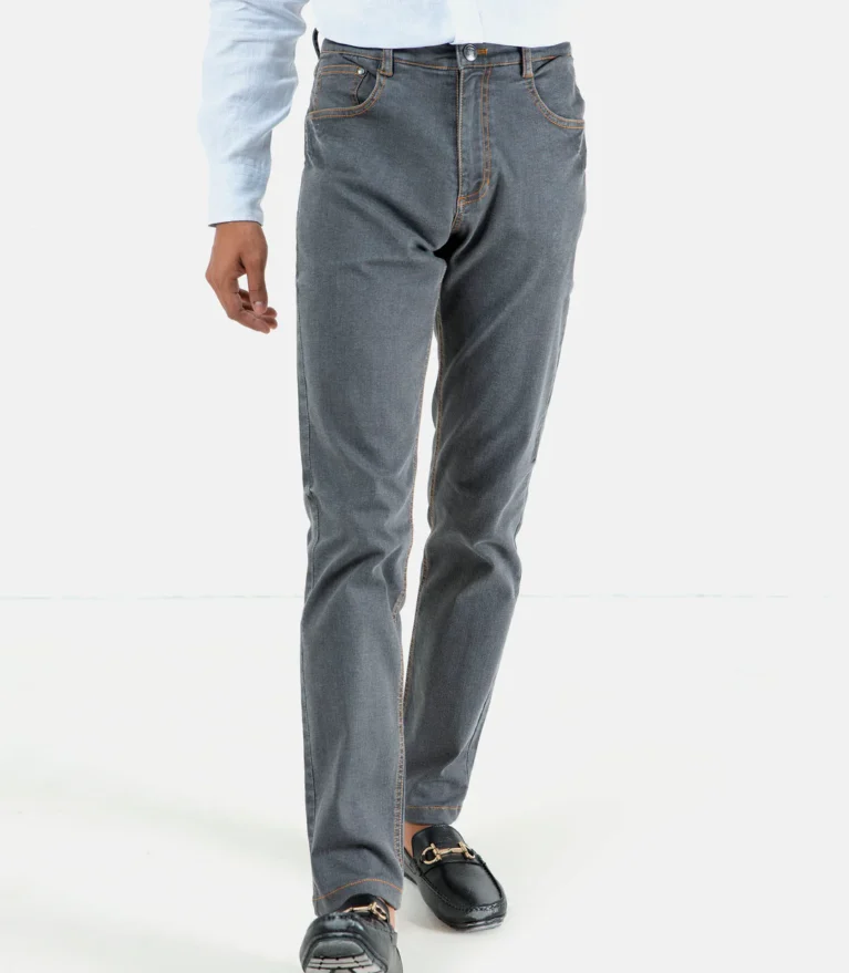 Men’s Grey Washed Slim Fit Stretch Denim Jeans with Contrast Stitching