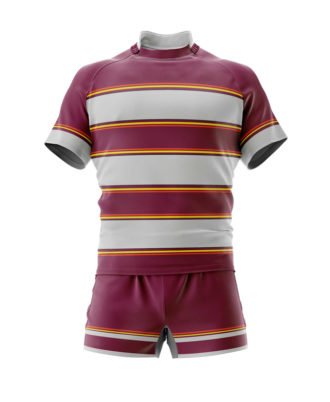 Custom Maroon & White Hooped Men's Rugby Uniform Set – Athletic Match Jersey Kit