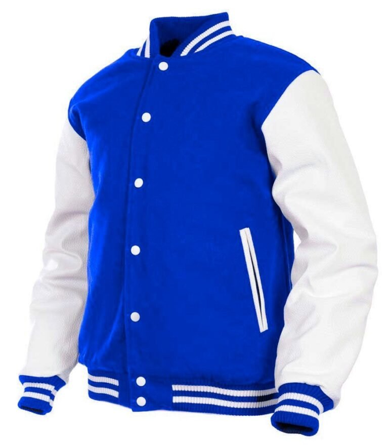 Classic Royal Blue & White Leather Sleeve Letterman Varsity Jacket