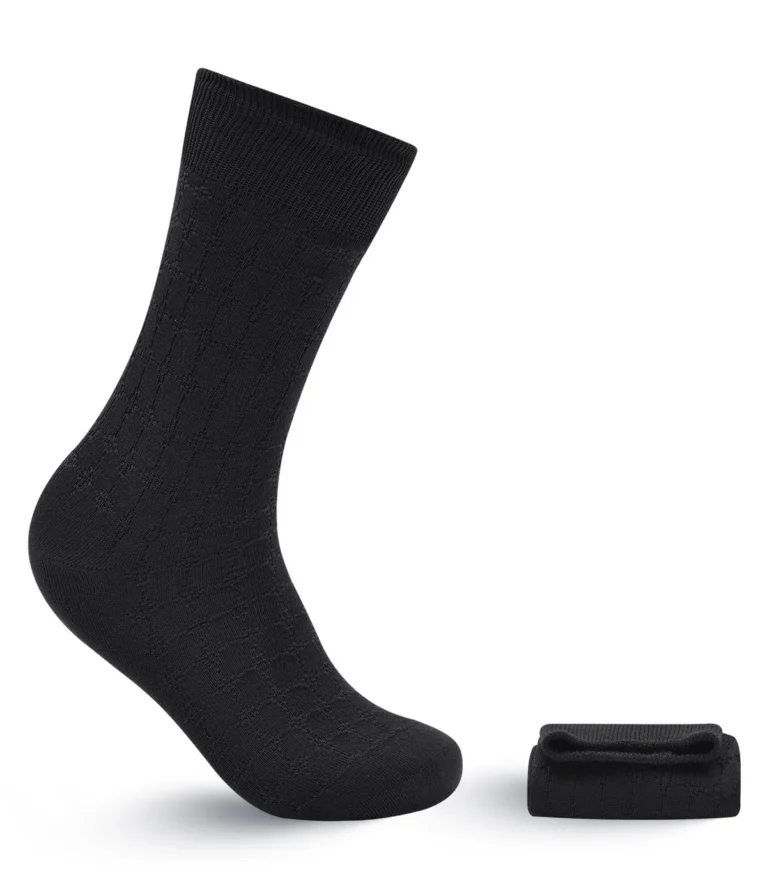Men's Solid Black Textured Cotton Ribbed Dress Crew Socks
