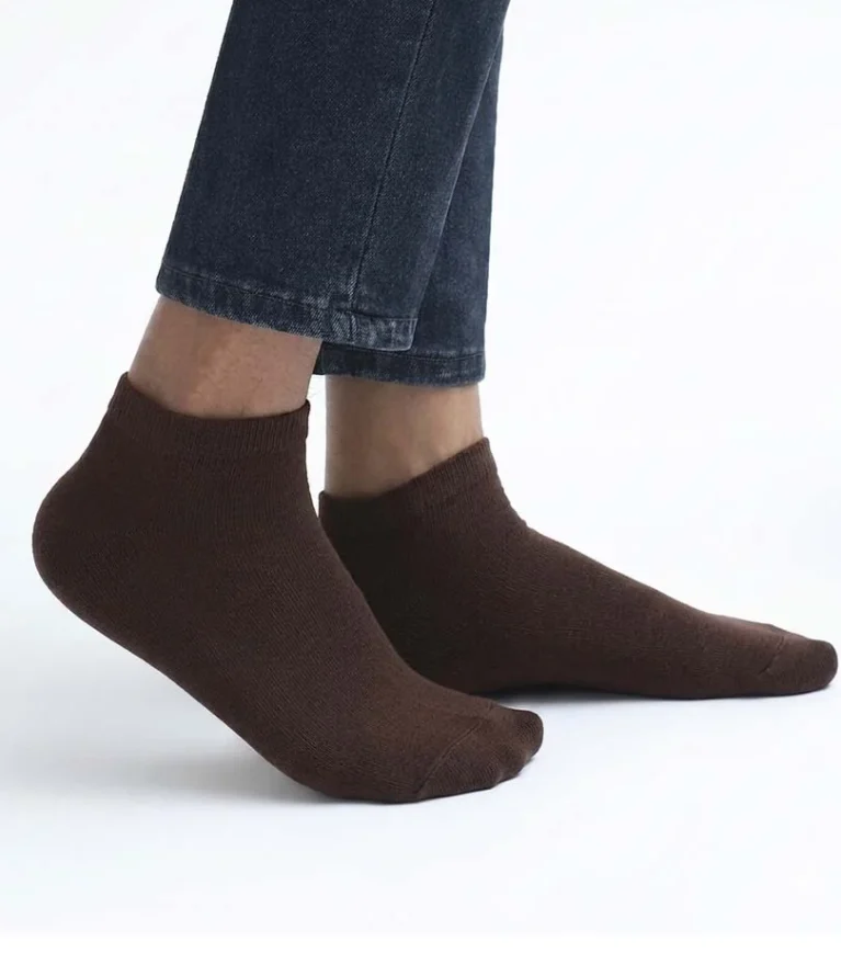 Unisex Dark Brown Low-Cut Cotton Ankle Socks