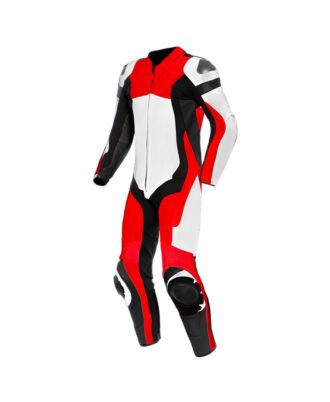 Men’s Leather Motorcycle Racing Suit – Red, White & Black Full Body Track Suit