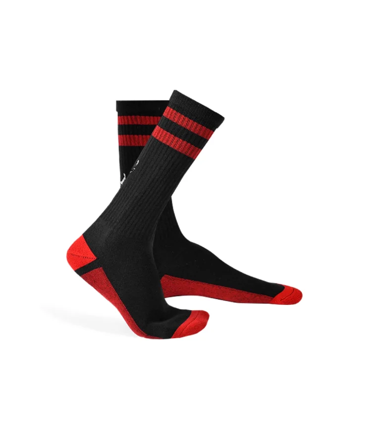 Men's Black & Red Striped Athletic Crew Socks – Cushion Sole Athletic Socks