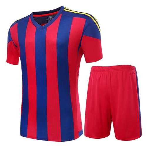 Red & Blue Vertical Striped Men's Soccer Jersey Set – V-Neck Athletic Football Uniform