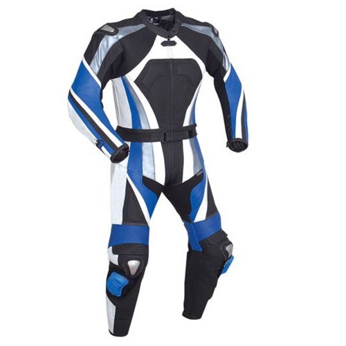 Full-Body Leather Motorcycle Track Suit – Blue, White & Black Sportbike Racing Suit